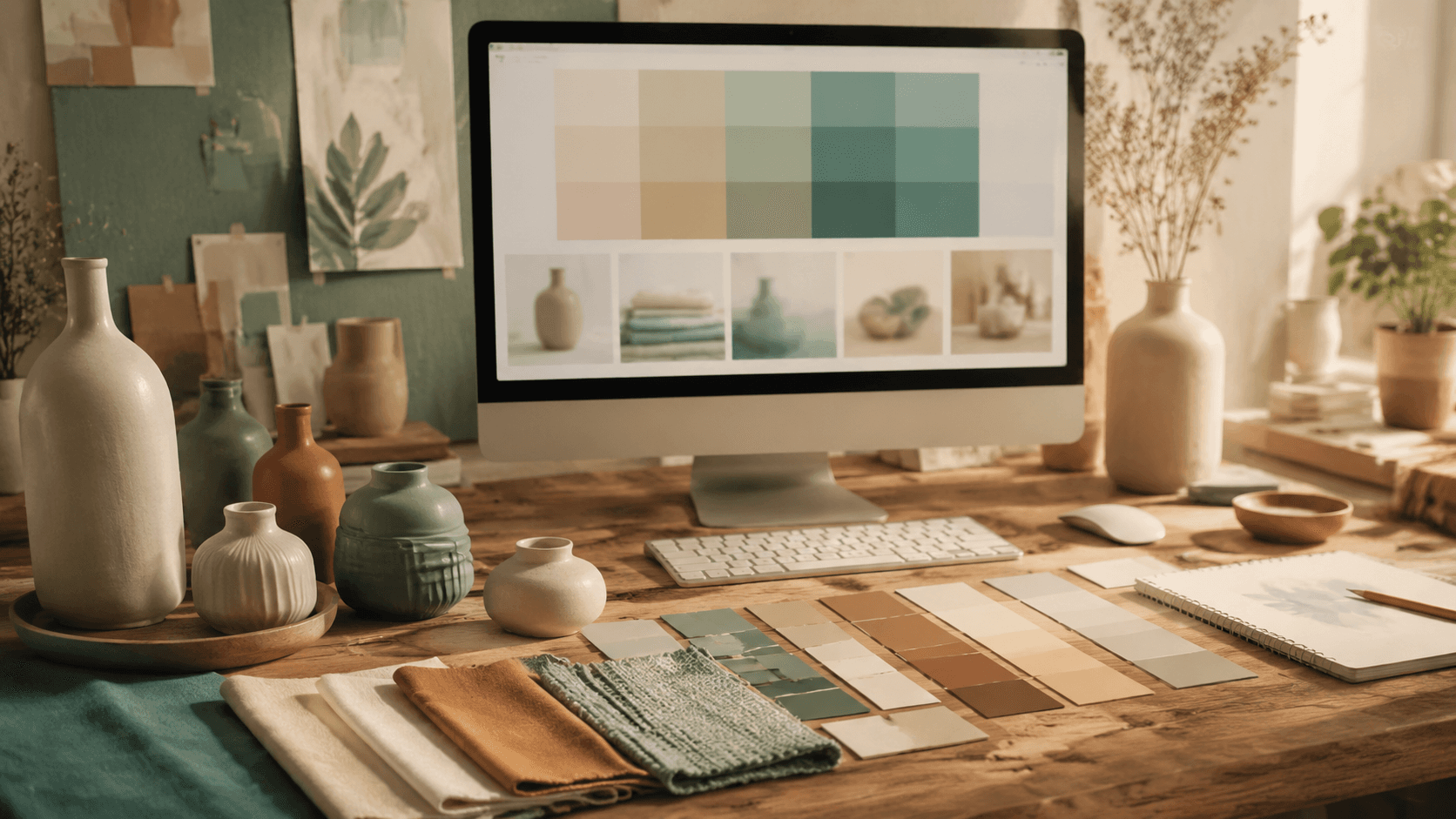 A product styling workstation with abstract colour grids on a display